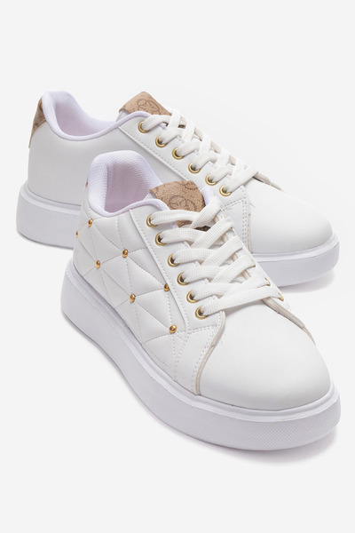 CCWAY AYAKKABI Lace-Up Troc Stitched Leather Women's Sports Shoes White Brown