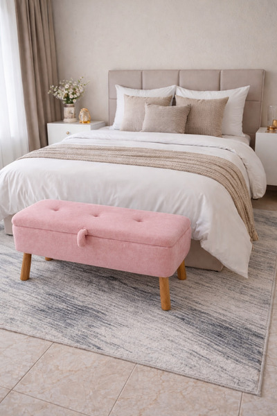 BEYLERBEYİ Yatak önü Sandıklı puf,ve giyinme odası,puf Bench, pembe peluş kum...