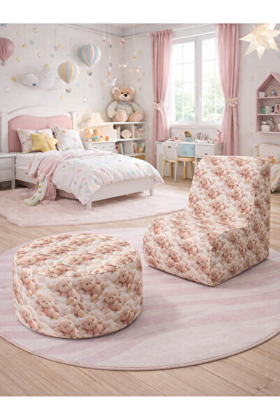 İMZA CRAFT 3D Baskı Desenli Yumuşak Dokulu Çocuk Puf İkili Takım