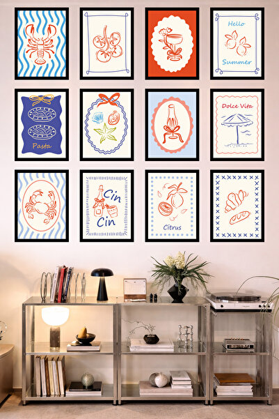 UNT 12-Frame Look Kitchen |   Modern |   Retro Wall Poster Painting Set – 15X...