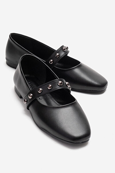 CCWAY AYAKKABI Balerini Trocley pentru femei, cu cataramă simplă, piele neagră