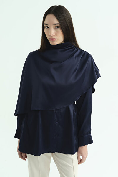 Hooopstore Cape Detailed Navy Blue Shirt
