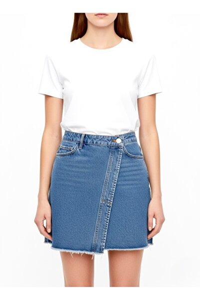 ossons Cross-Closure Tasseled Denim Skirt