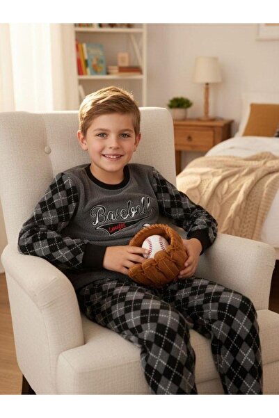 Zekids طقم بيجامة من الصوف المطبوع عليه كرة السلة للأولاد