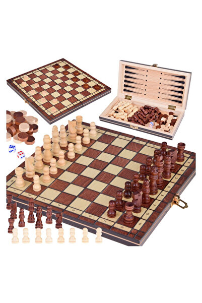 OEM Set de șah și table 2 în 1 din lemn finisat, diferite dimensiuni (30 / 35...