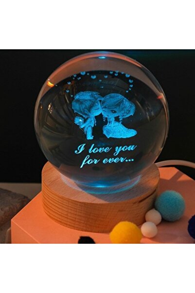 calperia Dekoratif Öpüşen Sevgili Tasarımlı Ahşap altlıklı Işıklı Cam Küre Bü...