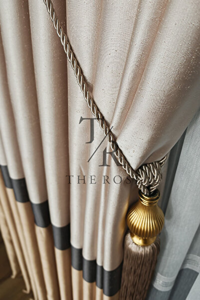 The Rose Estoria Fabric Curtain with Frills 1/3 Dense Pleat Single Panel Mink...