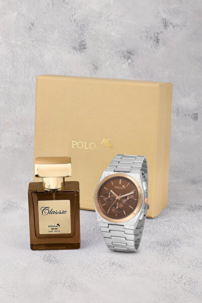 Polo Air Spor Erkek Kol Saati Ve Parfüm Hediyelik Kutusunda Set Gümüş Kahve B...