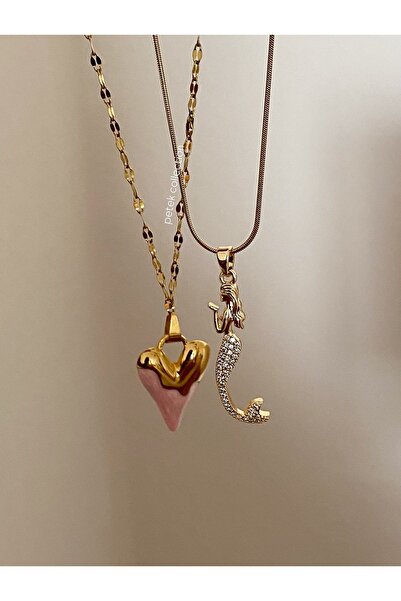 Petek Collection 2-Piece Stainless Steel Necklace Combination Set (Melting He...