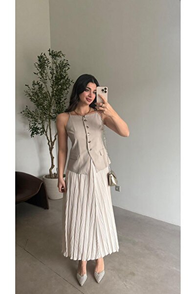 Bade Butik Μπεζ φόρεμα με λεπτομέρεια γιλέκου