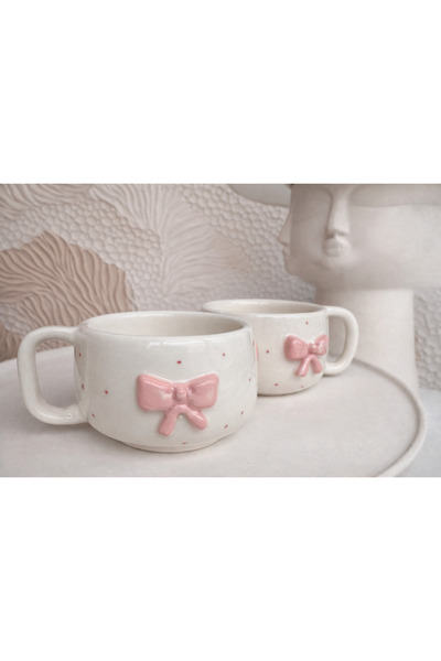 MeGgDecor 1 Piece Pink Knot Ceramic Mug