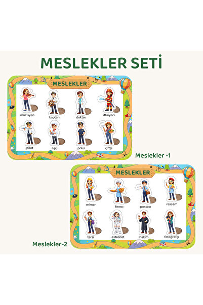Ahşap Türkçe Eğitici ve Öğretici 2'li Yapboz Seti - Meslekler