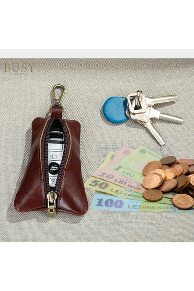 Busy Lady&Gentleman Breloc din piele naturală pentru telecomandă, chei, moned...