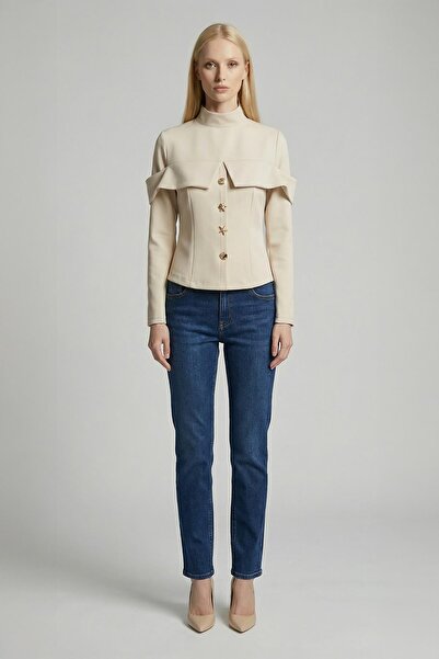 Rays 8386A Bluză cu nasturi în față, culoare piatră