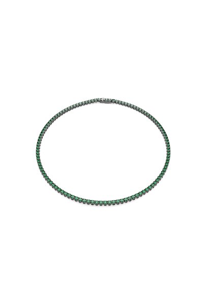 Swarovski Matrix Tennis kolye, Yuvarlak kesim, Yeşil, Rutenyum kaplama