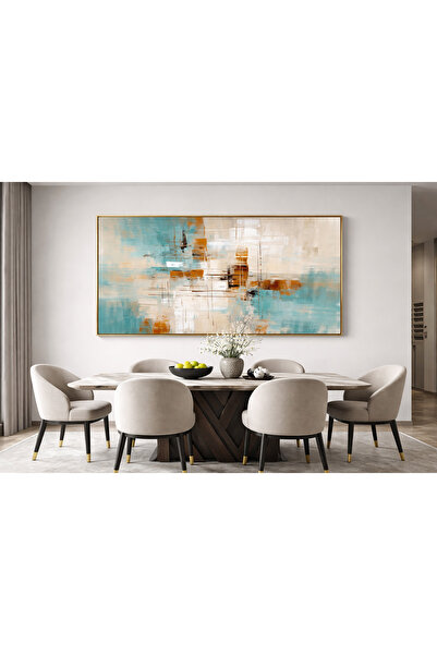 lawhat A modern abstract painting with an elegant balance of Tiffany blue, be...