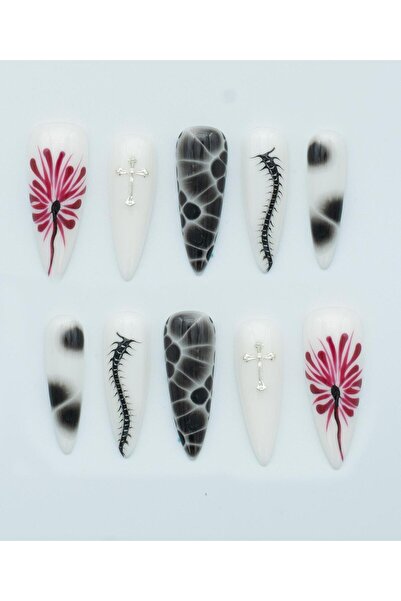 Nezlin Collection Retro Grunge Protez Jel Takma Tırnak -El Yapımı Kalıcı Oje ...