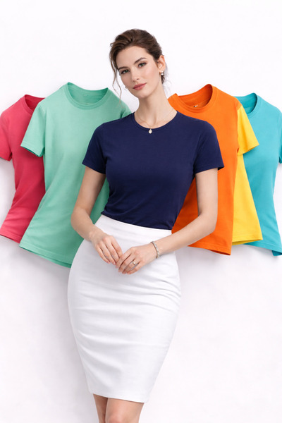 KEALVİ Set de 6 tricouri de bază pentru femei, cu decolteu rotund, din bumbac...