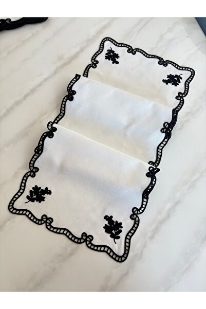 Denef Home Delik İşi Classy Runner 1 Piece - Black Color, 35X114 cm