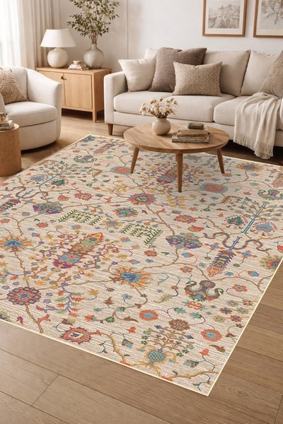 Decomia Home Dijital Kaymaz Yıkanabilir Renkli Etnik Desenli Retro Salon Halı...