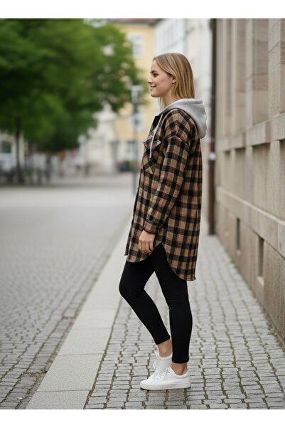 Polologin Butik Hooded Oversized Lumberjack Shirt Jacket - Earth Tones Plaid