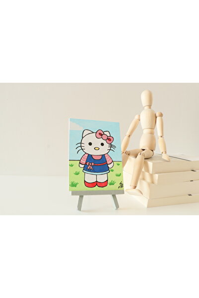 Duralit Üzerine Akrilik Boya Resim - 10,3cm x 14cm - Resim + Şövale Bir Arada - Hello Kitty