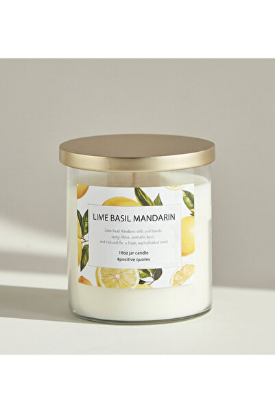 Aure شمعة معطرة برائحة الليمون والريحان واليوسفي، وزنها 510 غرام، مع غطاء معد...