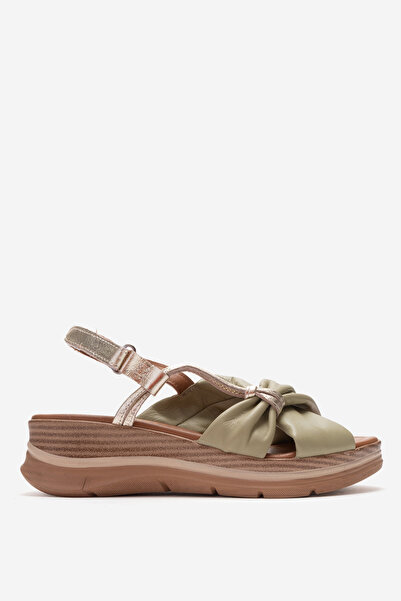 Dericlub Γυναικεία πέδιλα με τακούνι από γνήσιο δέρμα ZY 8066 GREEN/DORE