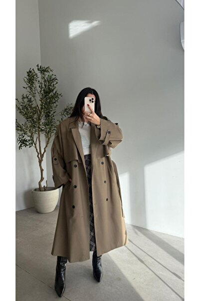 Bade Butik جاكيت أخضر زيتي كبير الحجم مبطن وناعم من نوع أرين ترينتش