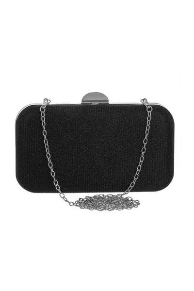 Lumi LUXURY Poseta Clutch Neagra cu Glitter si Lant 19x4,5x11cm