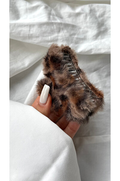 YOYYO Women's Leopard Patterned Plush Hair Clip - Soft Furry Winter Hairpin
