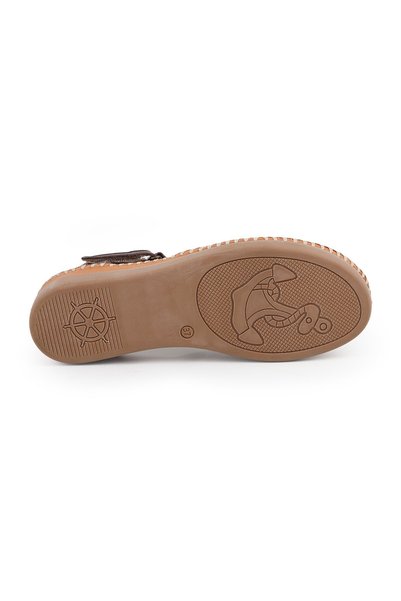 Libero L069.702 Genuine Leather Floral T-Strap Comfortable Women's Sandals