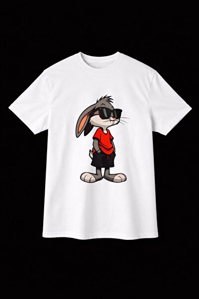 Silver Buggs Bunny Baskılı Bisiklet Yaka Oversize T-shirt