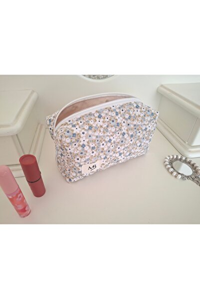 MB Beige Floral Patterned Makeup Bag - Large Size