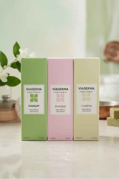 Viaderma 3'lü Oda Kokusu Seti - Hamam, Pudra, Yasemin (3 x 100ml) Fiber Bambu...