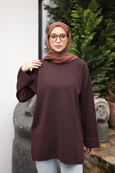 İmajButik Brown Glitter Mercerized Knit Sweater