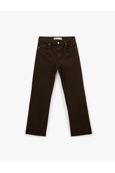 Koton Cotton Pocketed Buttoned Flared Crop Jean Trousers - Kick Flare Jeans