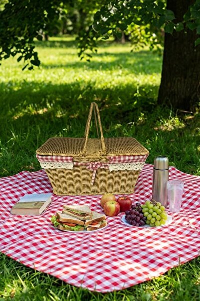 Buffer ® 2 Kapaklı Dikdörtgen Plastik Rattan Piknik Sepeti – Doğal Hasır Görü...