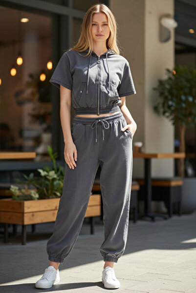 Elisabetta Zanardi Thin Denim Special Washed Fabric Sports Tracksuit Set