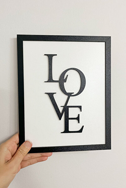 Kuzeylina Wooden Framed 2 Layer Love Written Mdf Wall Painting Black |   25X2...