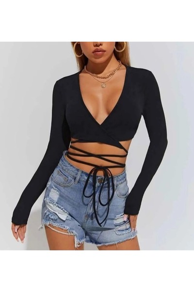 İsra Ayyıldız Moonstar Collection Belden Bağlamalı Göğüs Dekolteli Basic Pint...