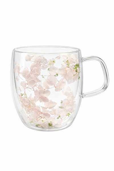 wei Double-walled glass mug for coffee and tea, with dried flowers, 350 ml