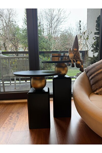 Gold Design OBLİX siyah-gold ikili takım yan sehpa zigon lake mobilya 50-55 cm