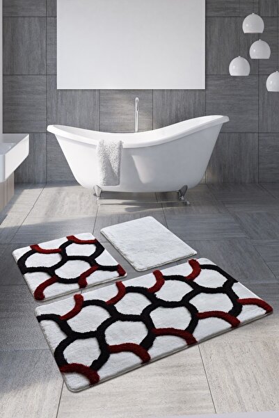 Lenjerii Deosebite Set 3 covorase baie acril, Chilai Home, Elegant Red