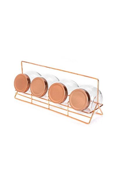 Generic ALBERTO 4Pcs Glass Jars W/ Copper Lid & Metal Stand