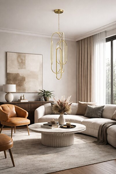 VEYRA Gold Linear Loop Sarkıt Avize – Gold Kaplama Modern Tasarım