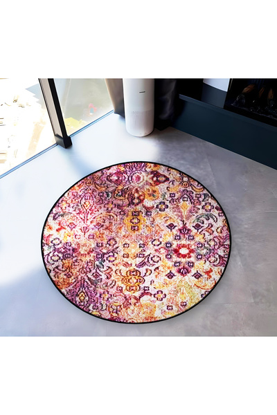 Rugs Modern Halı Multicolored ethnic motif patterned round woven base vintage...