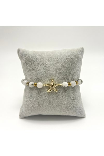YILDIZ DOĞAL TAŞ Certified Starfish Zircon Apparatus Moonstone - 6mm Natural Stone Bracelet - Adjustable Size