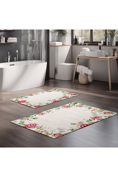 Lenjerii Deosebite Set 2 covorase baie catifelate, cu imprimeu digital floral