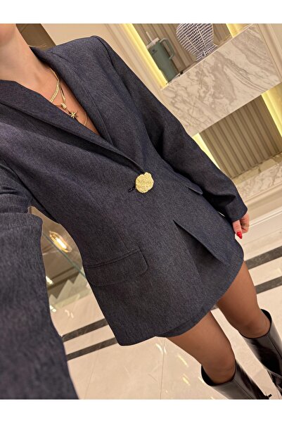 manana fashion Set jachetă și fustă din denim cu nasturi aurii